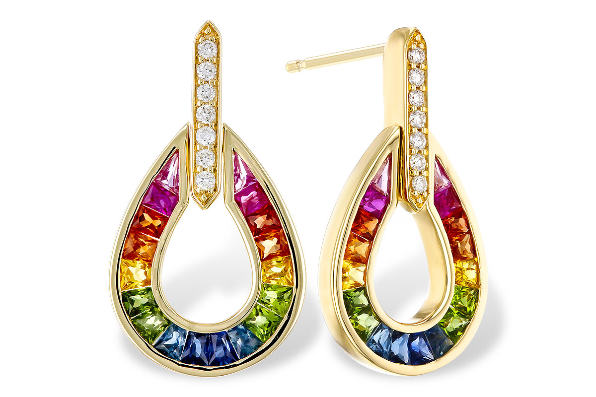 D311-12398: EARRINGS 1.18 MULTI-COLOR SAPP 1.25 TGW