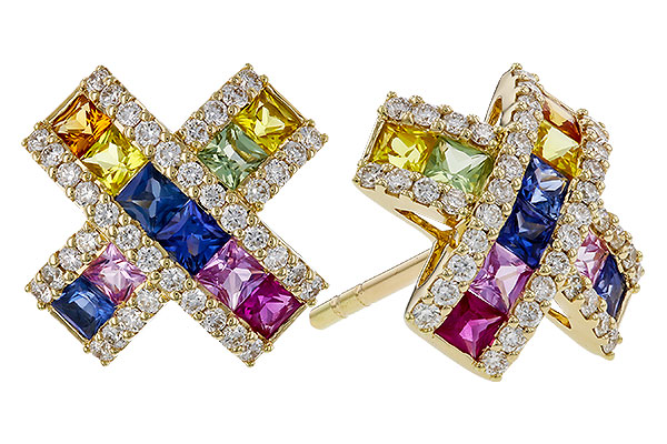 K311-12398: EARRINGS 1.00 MULTI-COLOR SAPPH 1.38 TGW