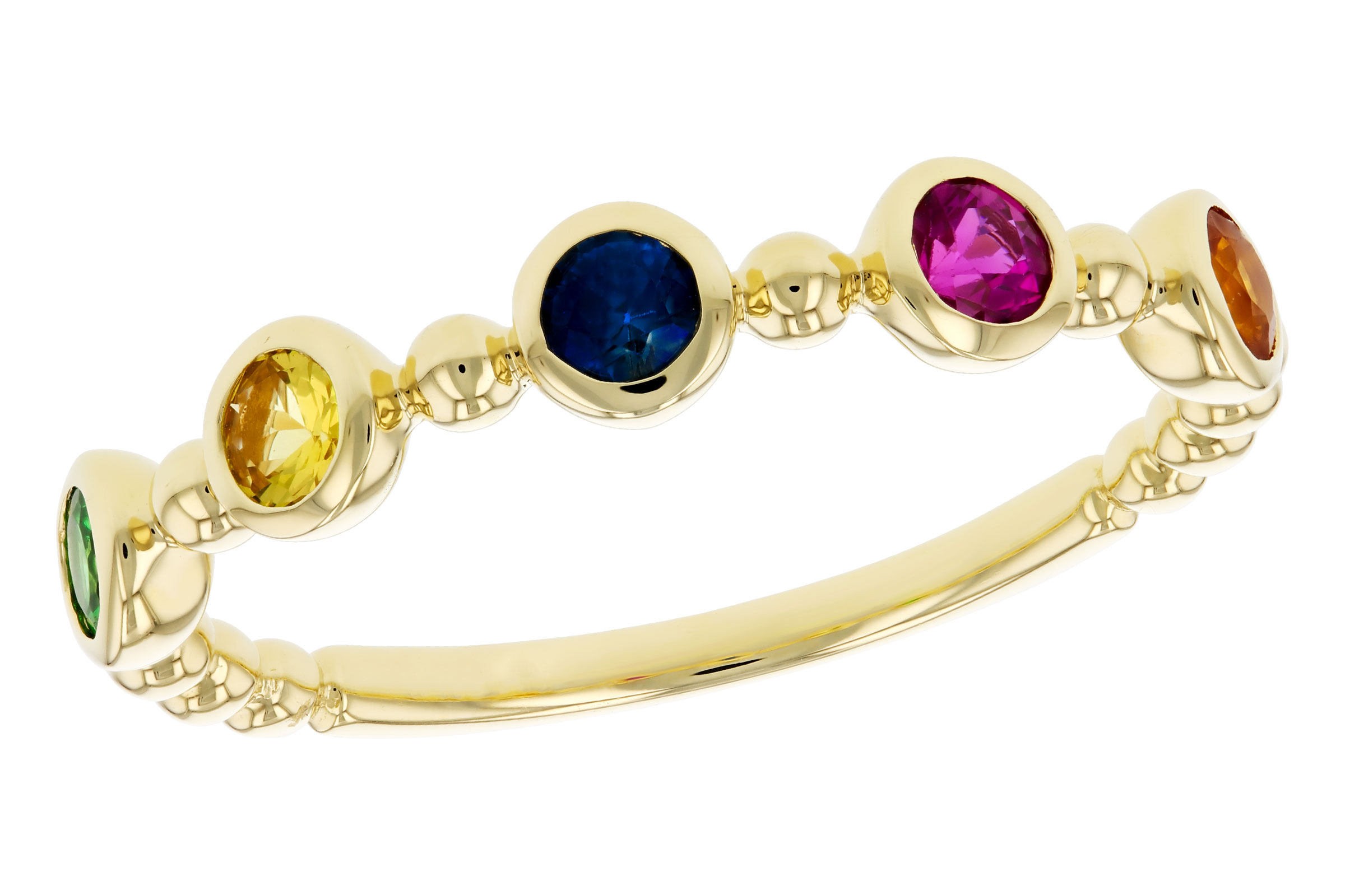 M312-00552: LDS WED RG .52 TW MULTI-COLOR SAPPH & GREEN GARNET